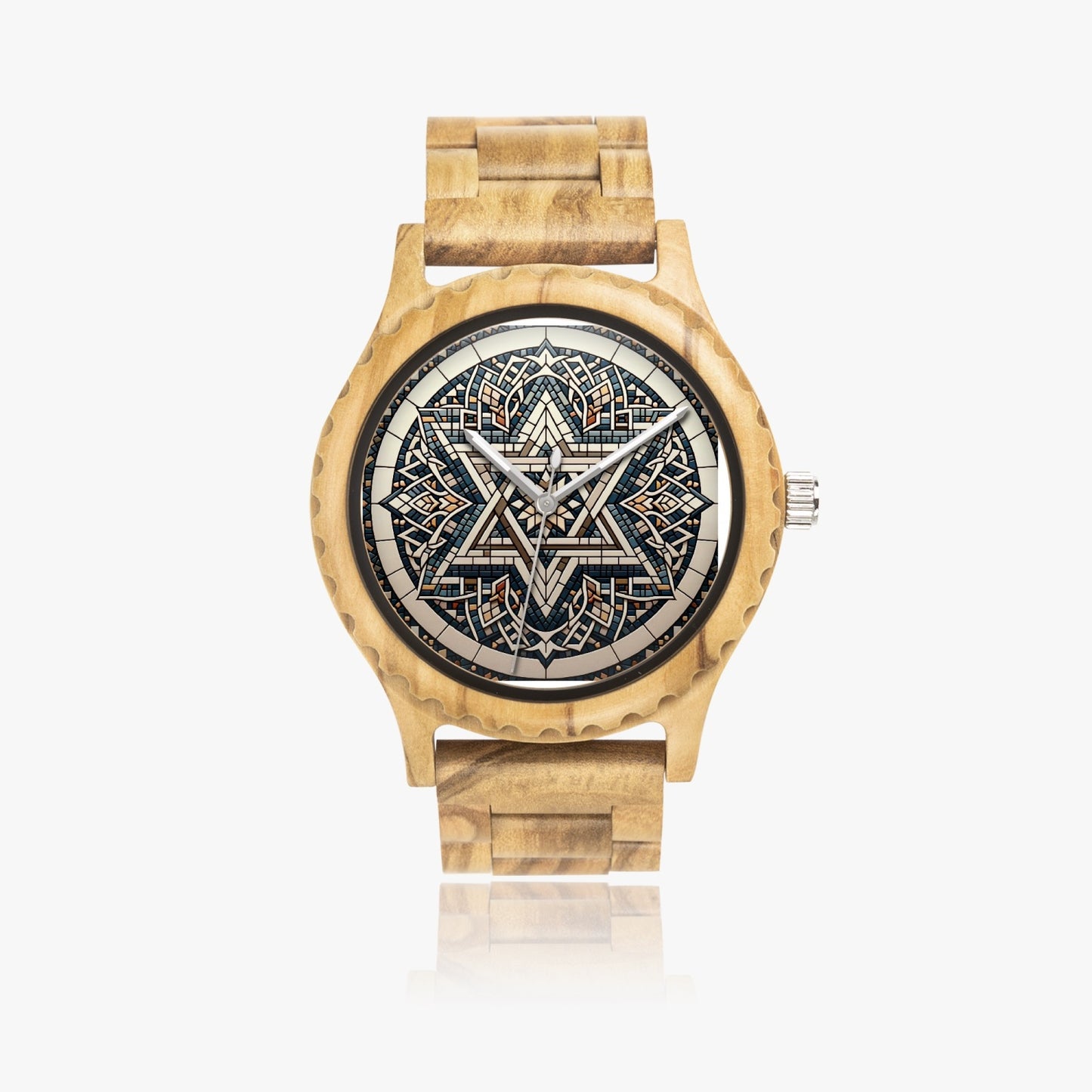 Intricate Star of David Italian Olive Wooden Watch