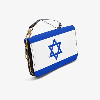 Israeli Flag Leather Strap Zipper Wallet front
