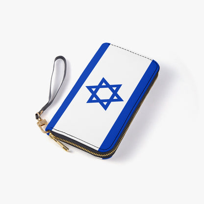 Israeli Flag Leather Strap Zipper Wallet 
