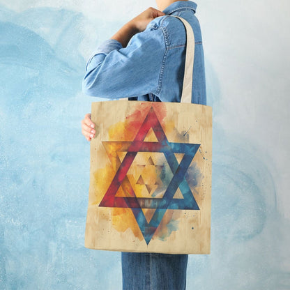 Colorful Star of David Canvas Tote Blue background