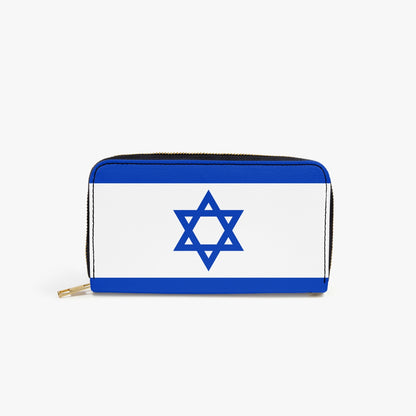 Israeli Flag Leather Strap Zipper Wallet backside