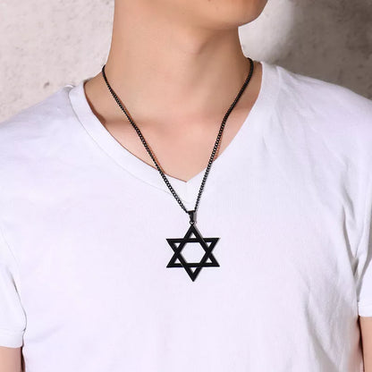 Classic Star of David Pendant Necklace Black on man