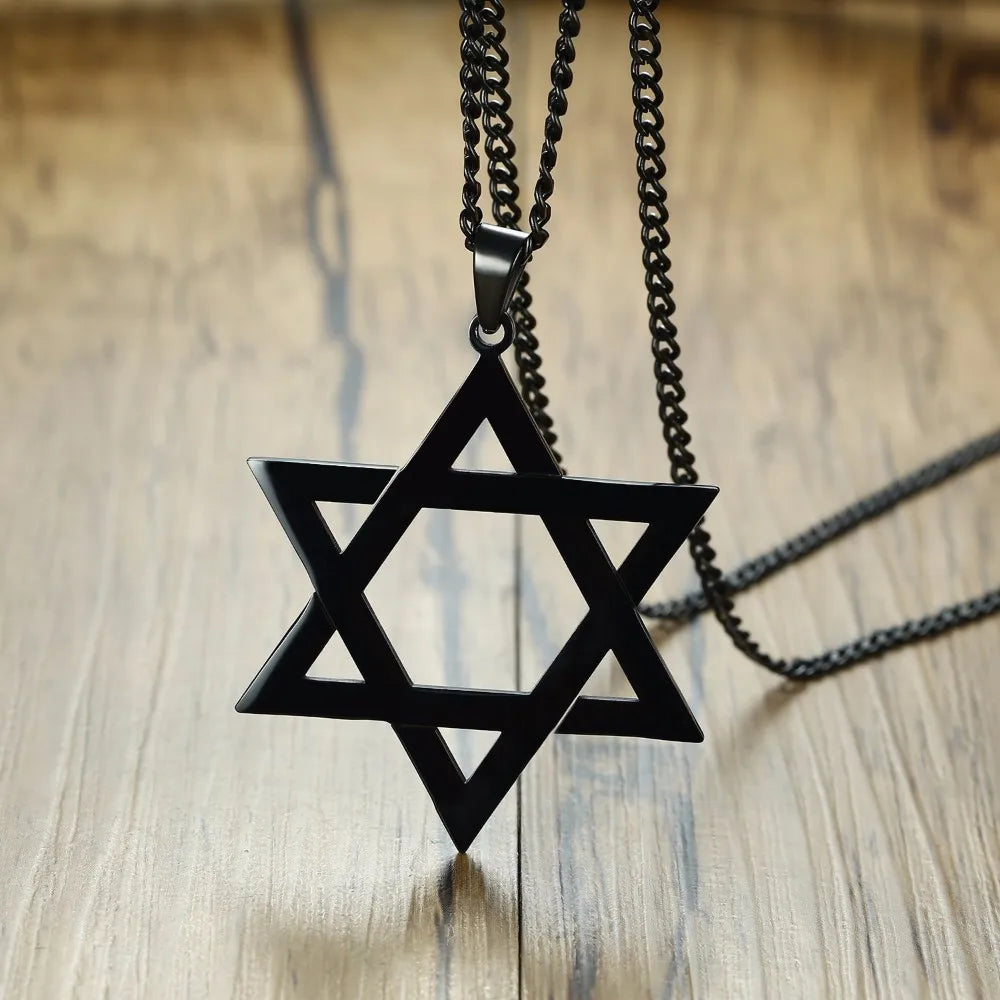 Classic Star of David Pendant Necklace black on table