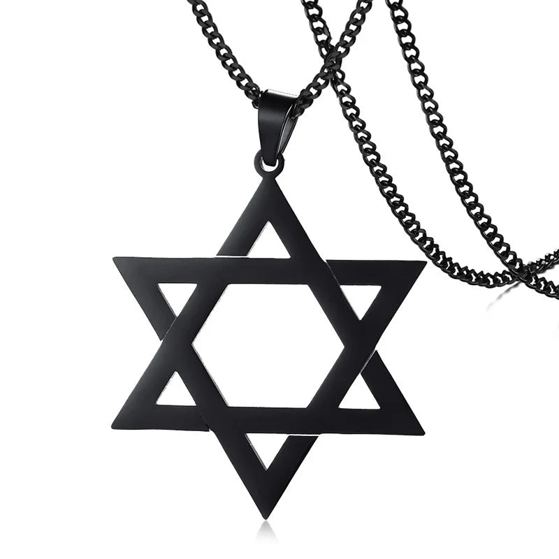 Classic Star of David Pendant Necklace Black on white background
