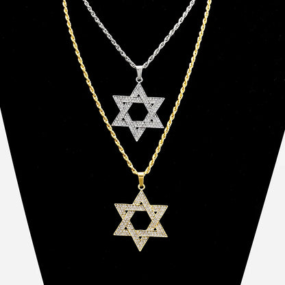 Crystal Zirconia Star of David Necklace Silver and Gold