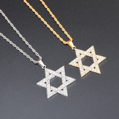 Crystal Zirconia Star of David Necklace Silver and Gold with doamonds