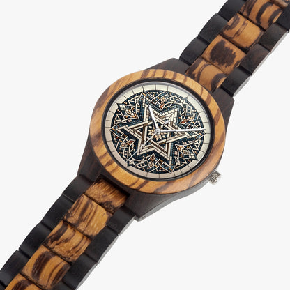 Intricate Star of David Ebony Wooden Watch angled