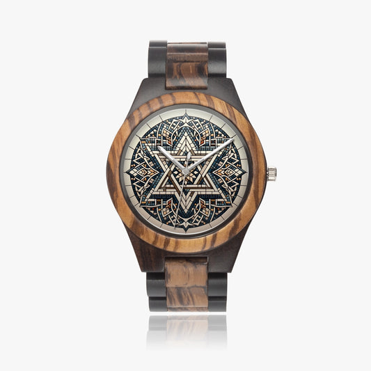 Intricate Star of David Ebony Wooden Watch