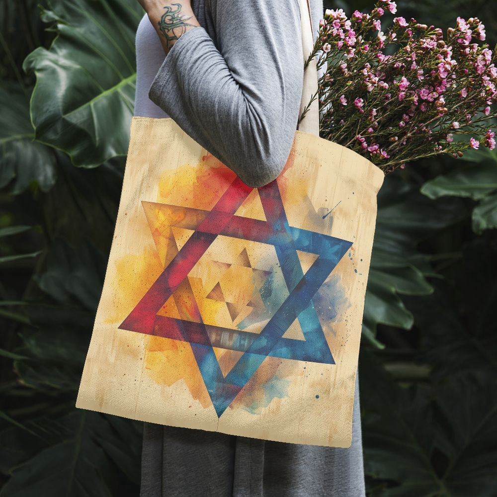 Colorful Star of David Canvas Tote Green