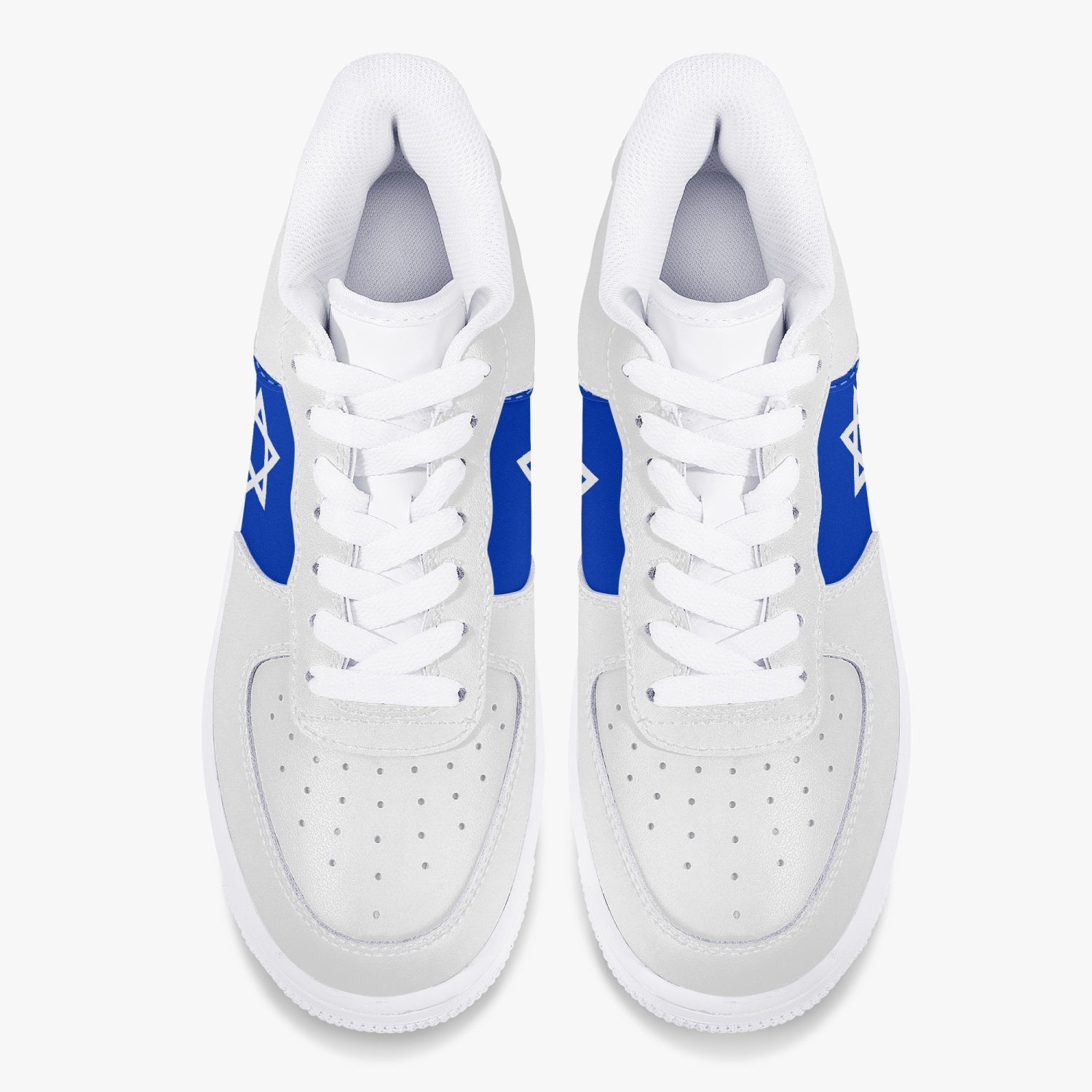 Israeli Flag White Leather Sneakers top view