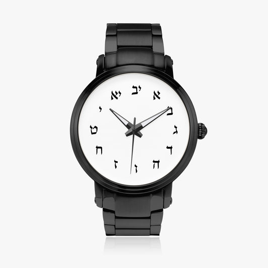 Hebrew Steel Strap Automatic Watch Black