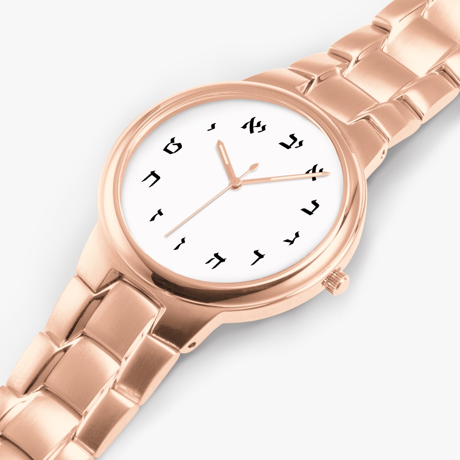 Hebrew Stainless Steel Watch pink2