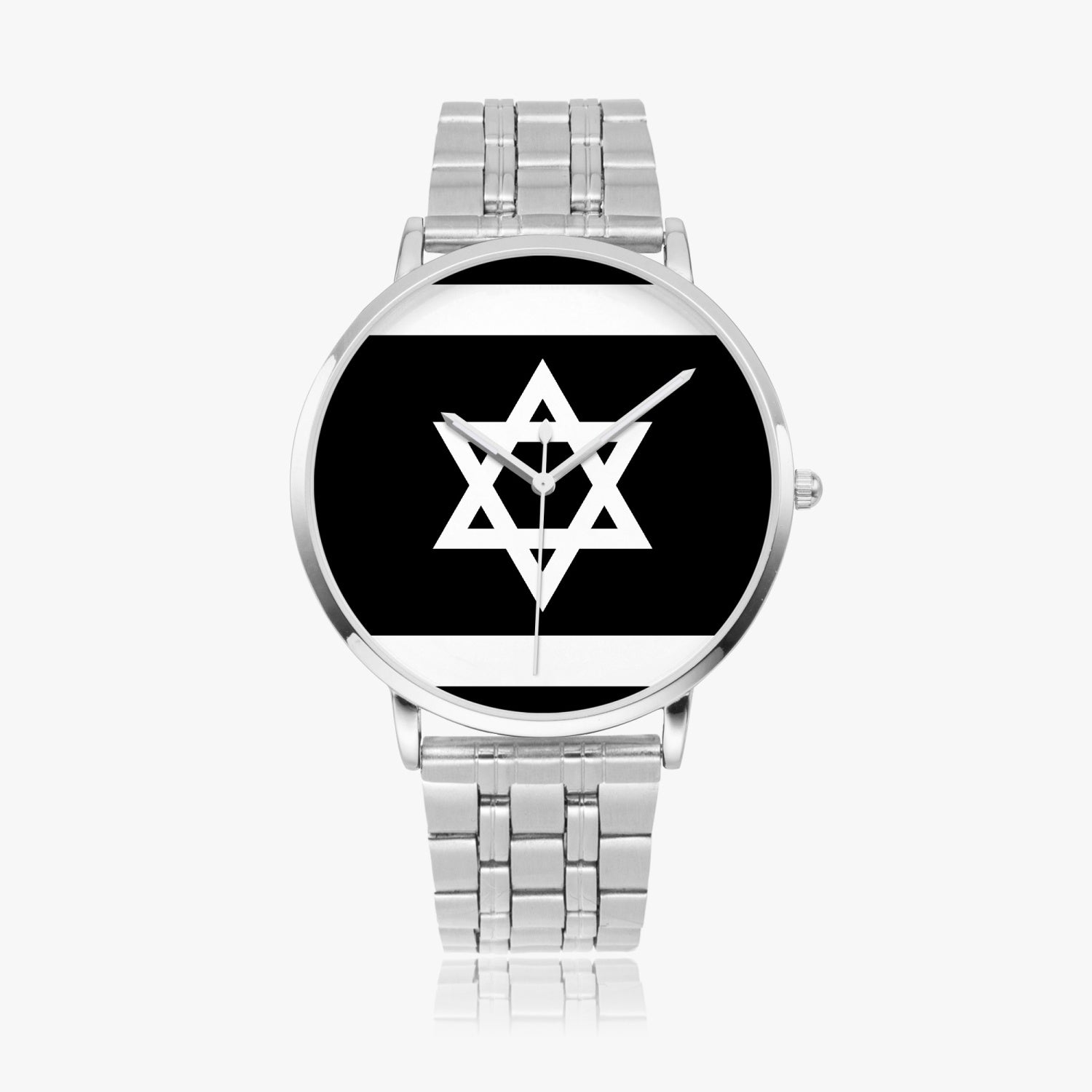 White Flag of Israel Steel Strap watch silver
