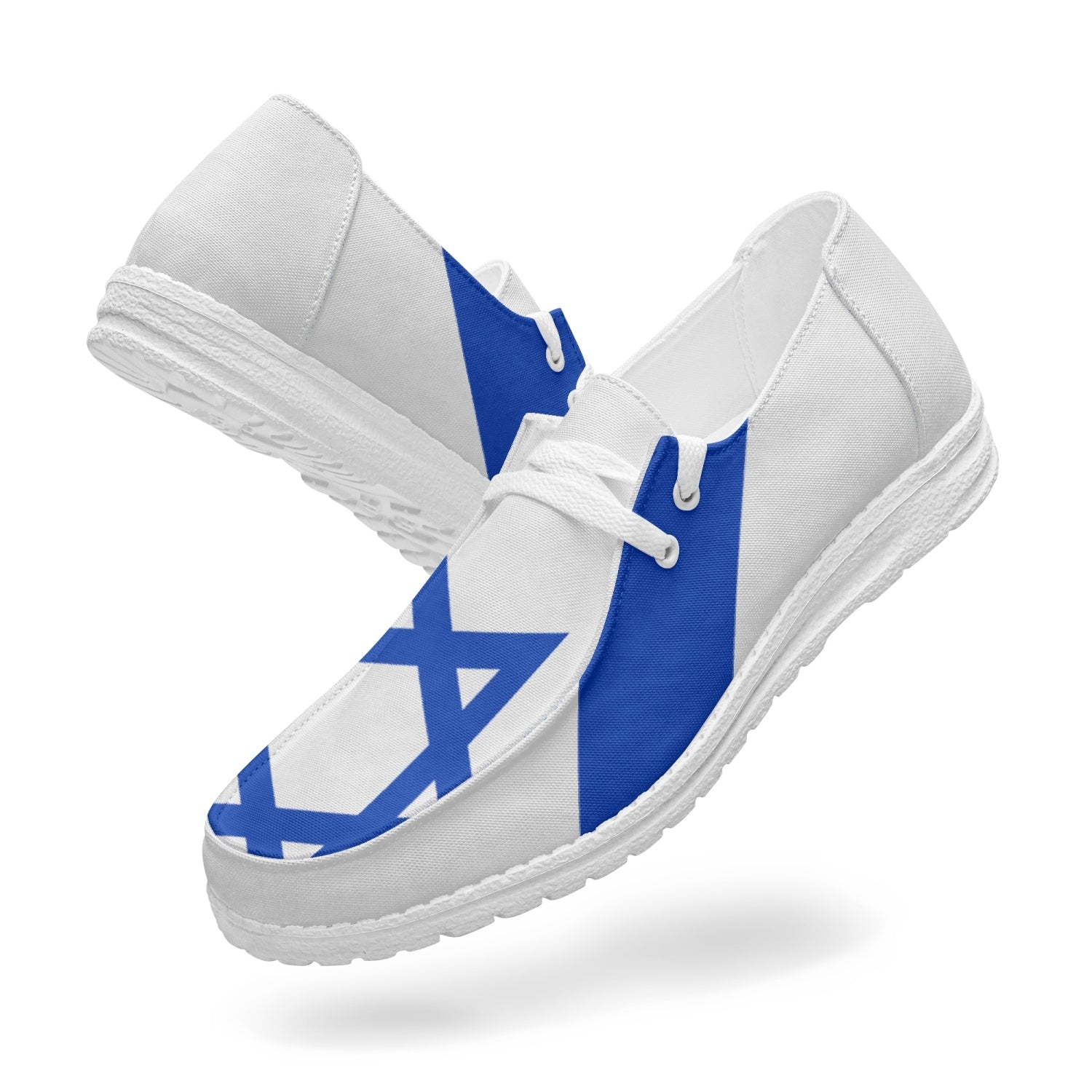 Israeli Flag Canvas Lace-up Loafers white both