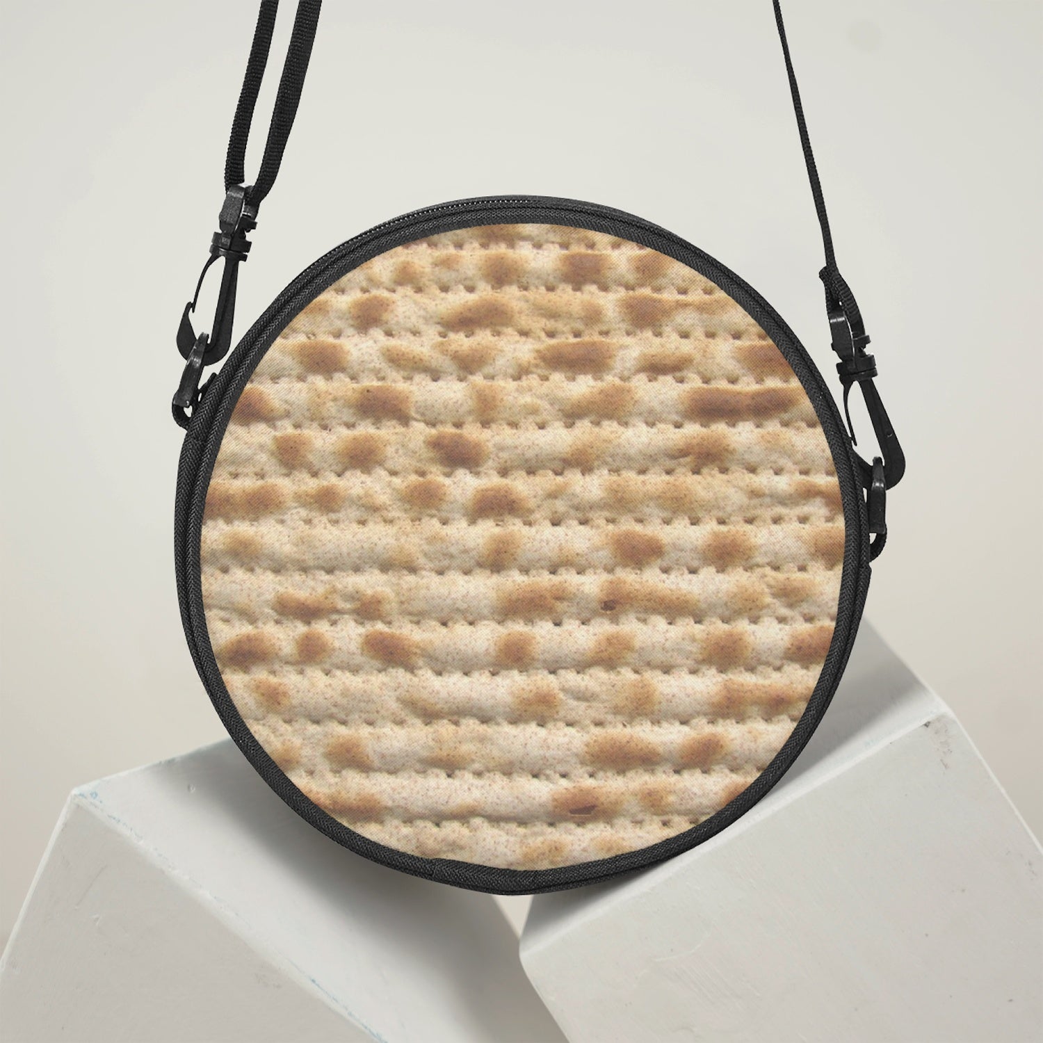 Round Matzah Satchel Bag on display