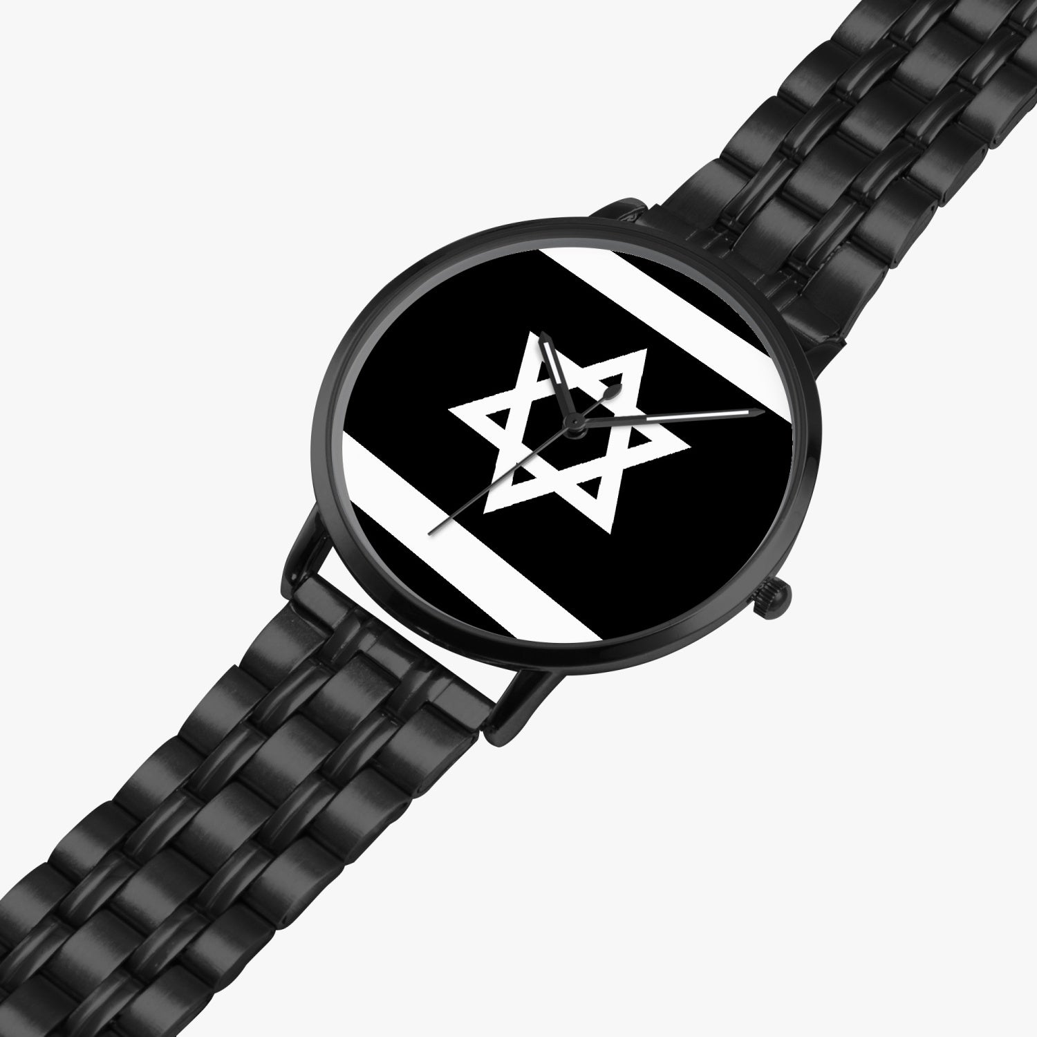 black White Flag of Israel Steel Strap watch