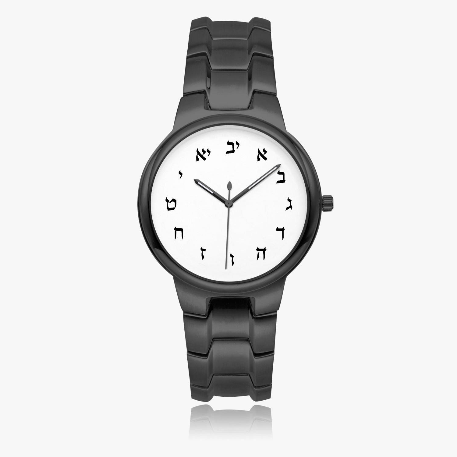 Hebrew Stainless Steel Watch black