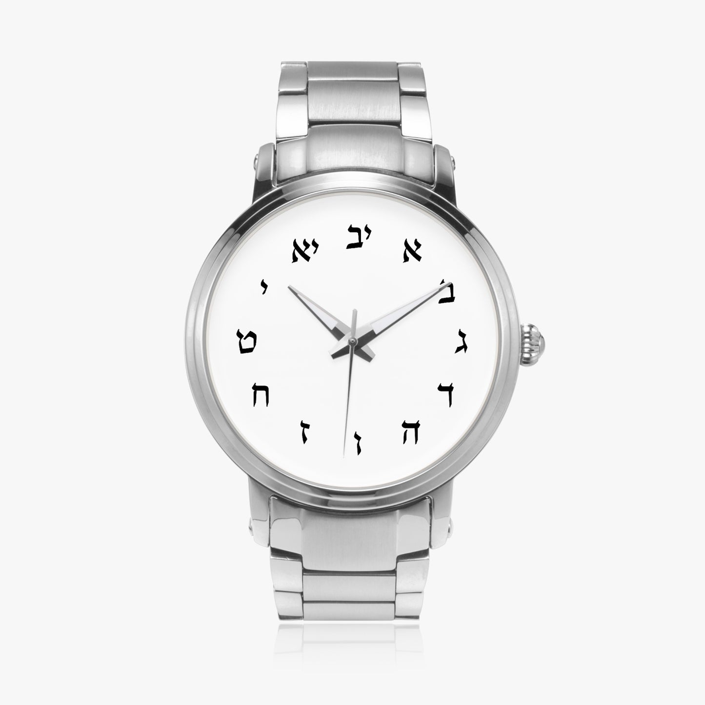 Hebrew Steel Strap Automatic Watch Silver