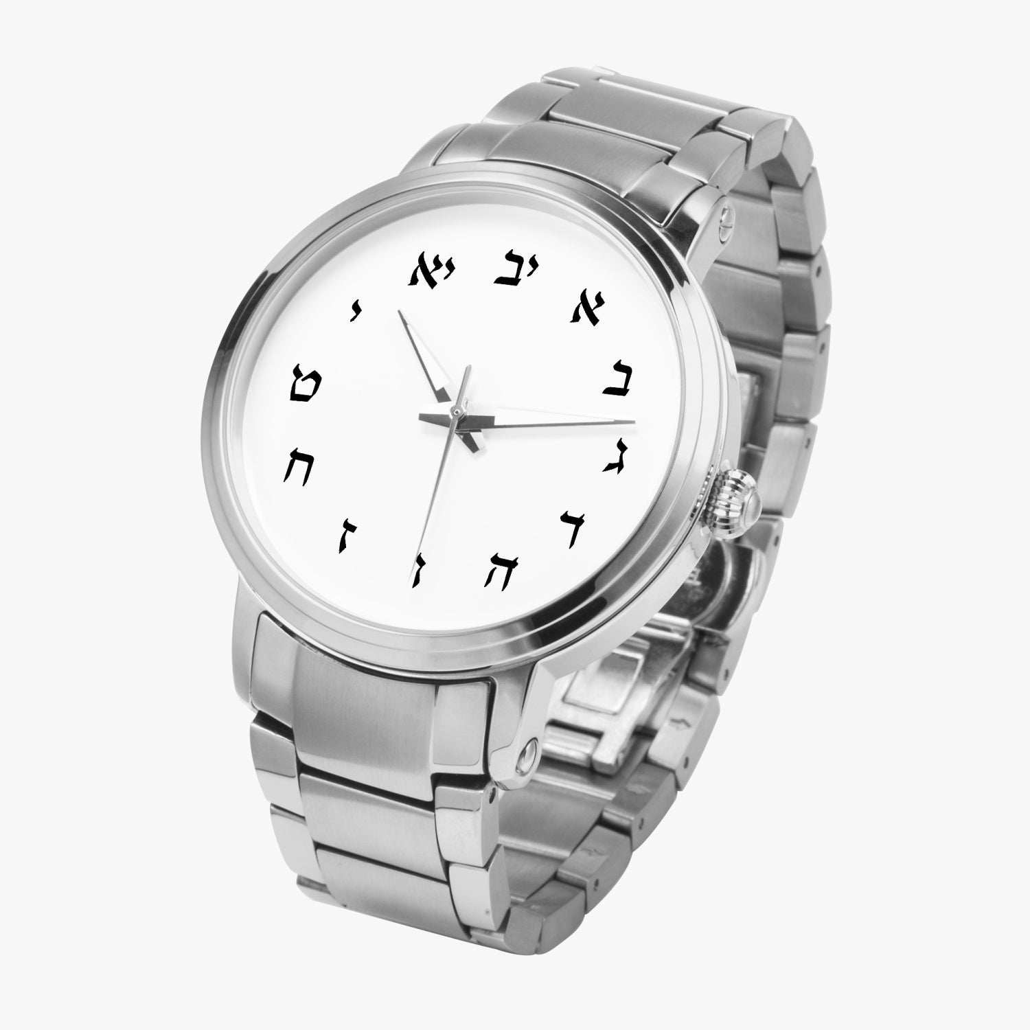 Hebrew Steel Strap Automatic Watch Silver side