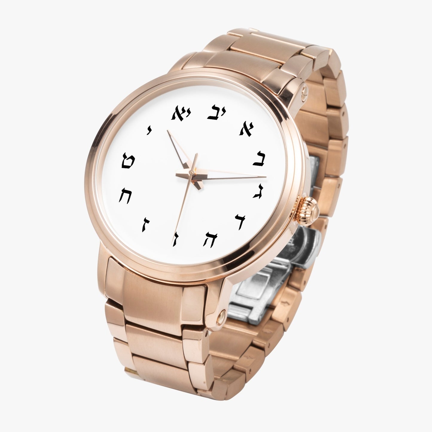 Hebrew Steel Strap Automatic Watch Rose Gold