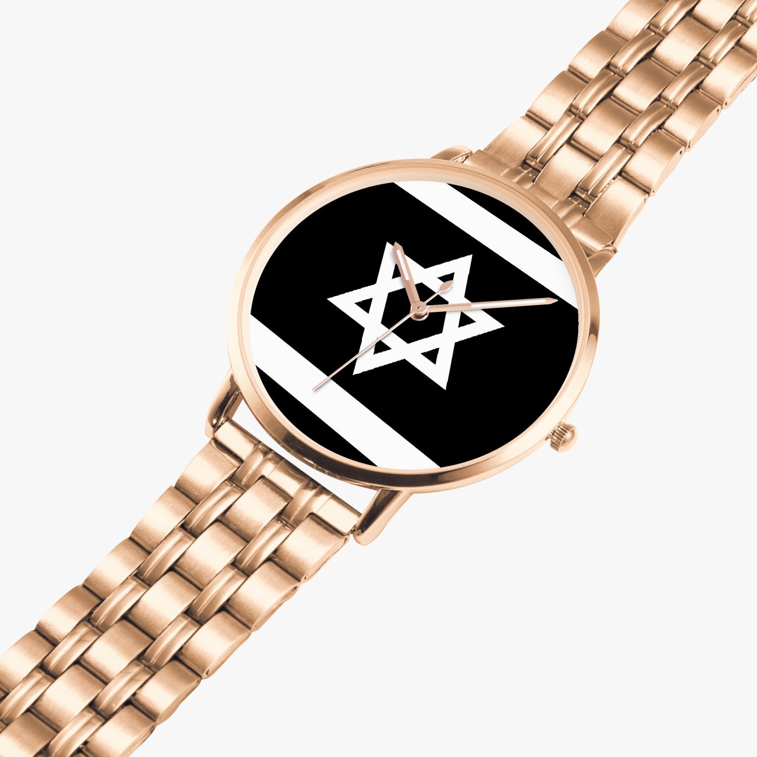 White Flag of Israel Steel Strap watch rose gold angled