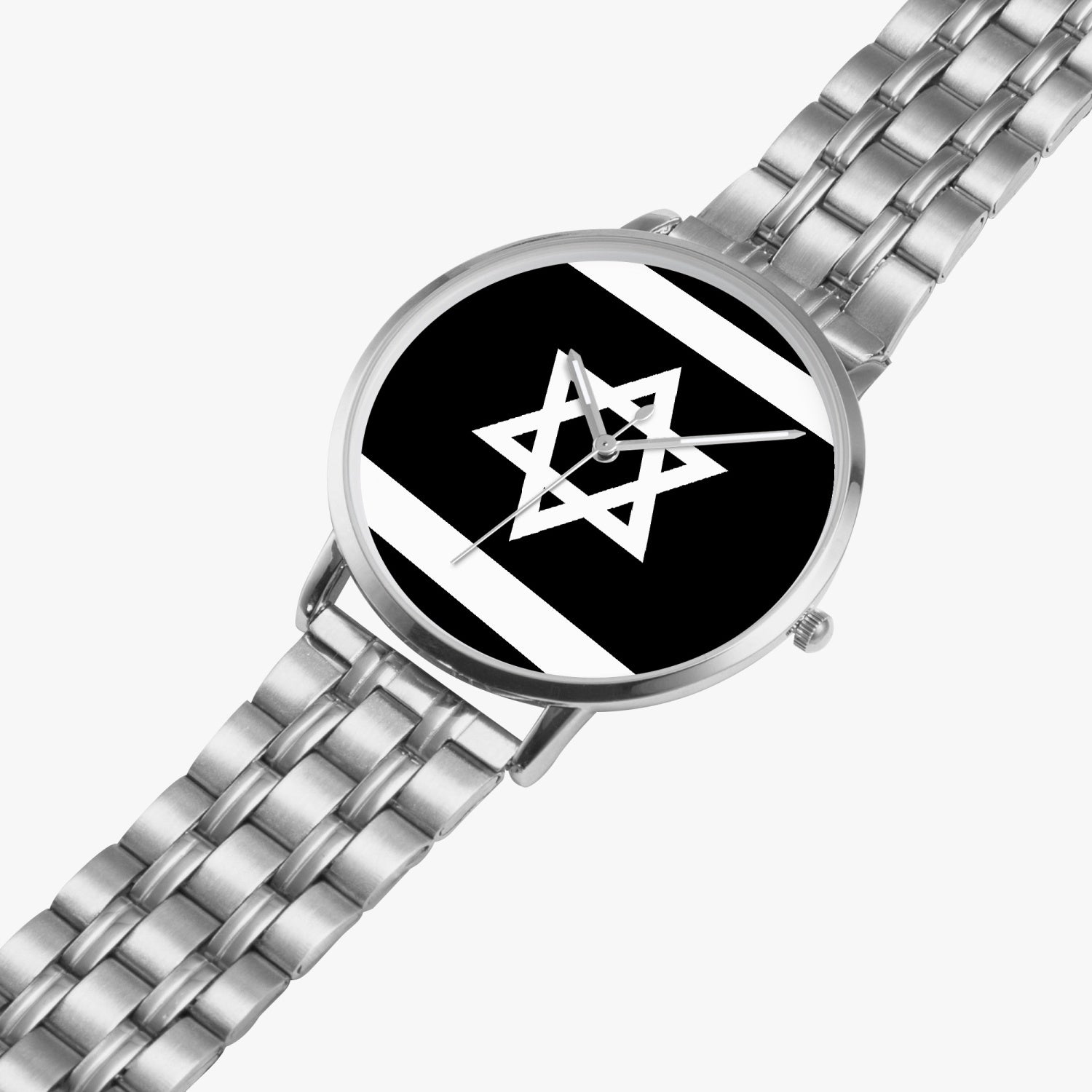 White Flag of Israel Steel Strap watch silver angled