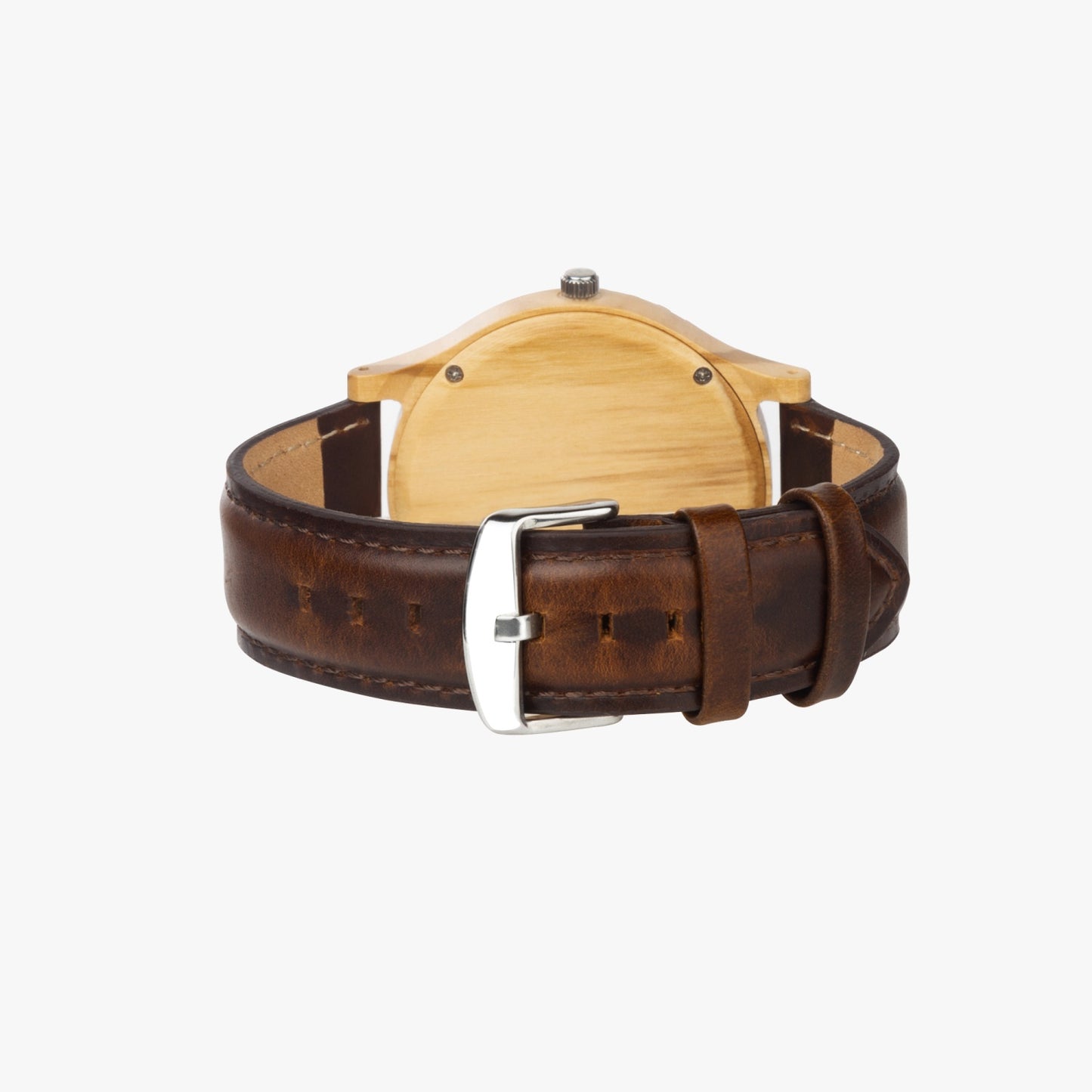 Hebrew Wooden Watch - Brown Leather Strap back
