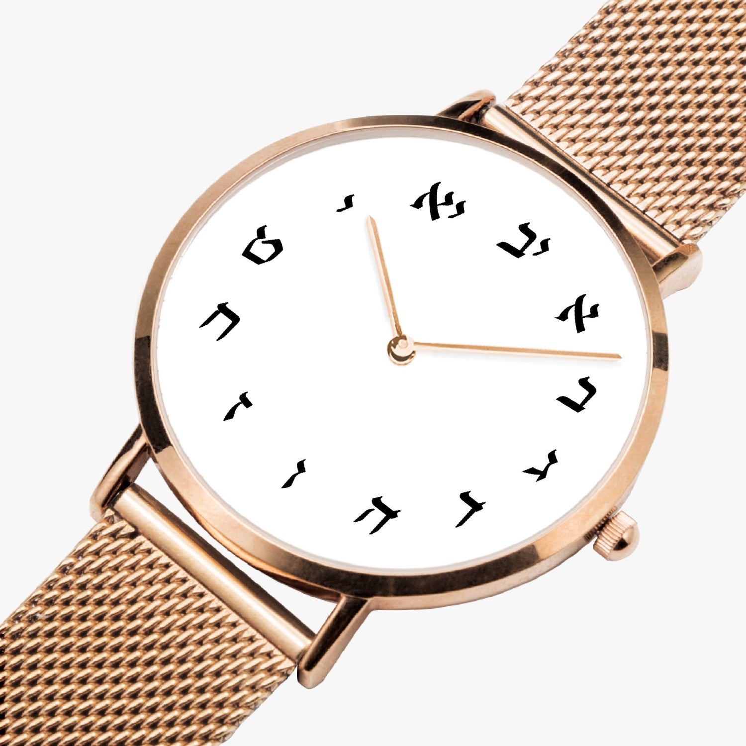 Hebrew Ultra-thin Quartz Watch rose gold angled