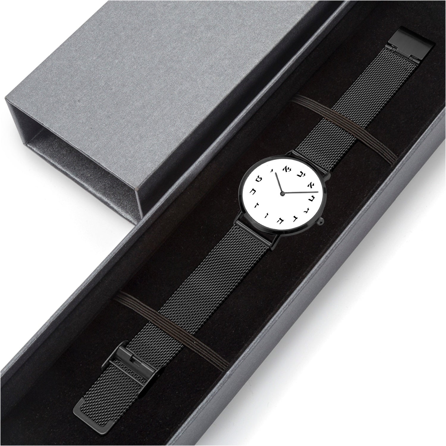 Hebrew Ultra-thin Quartz Watch black in box