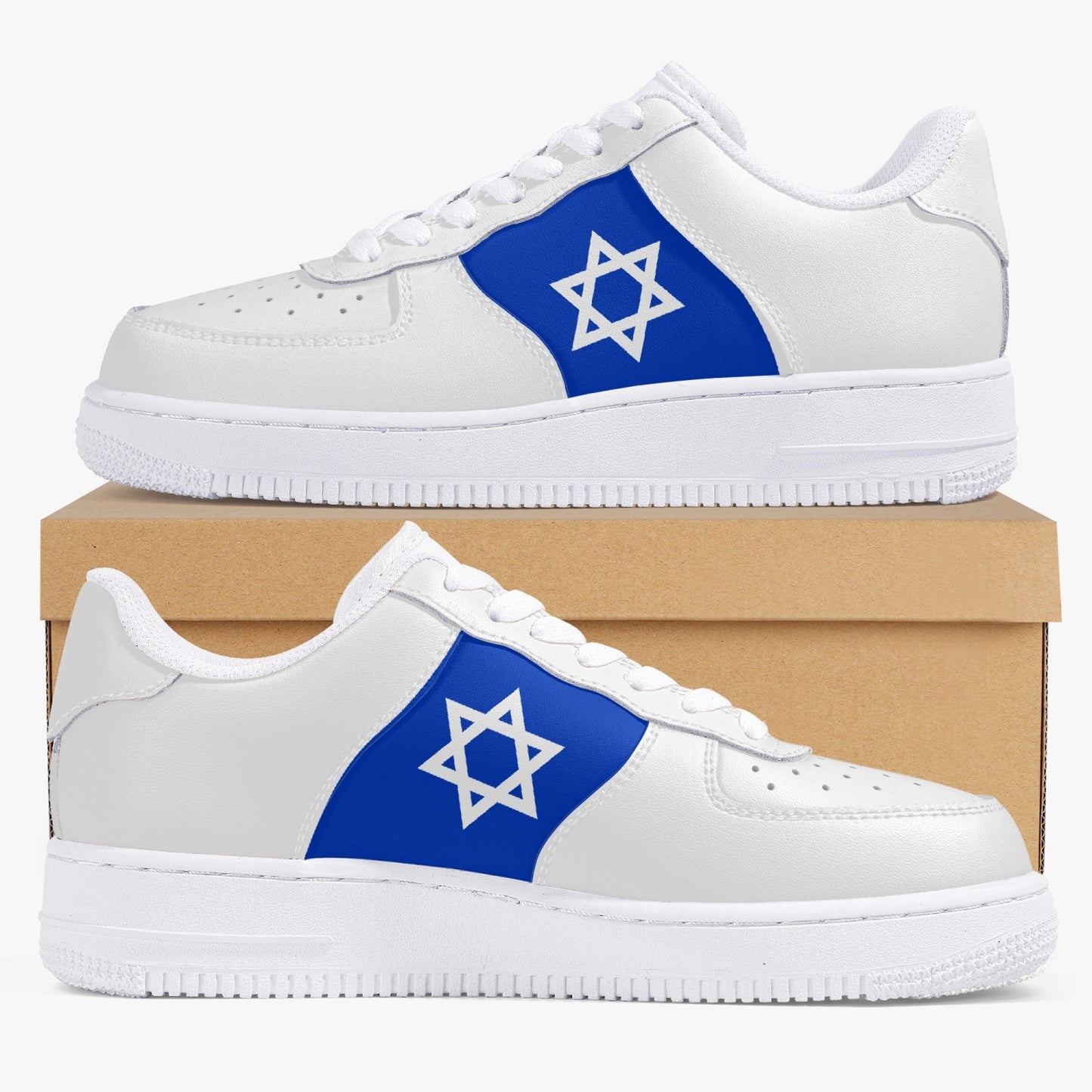 Israeli Flag White Leather Sneakers