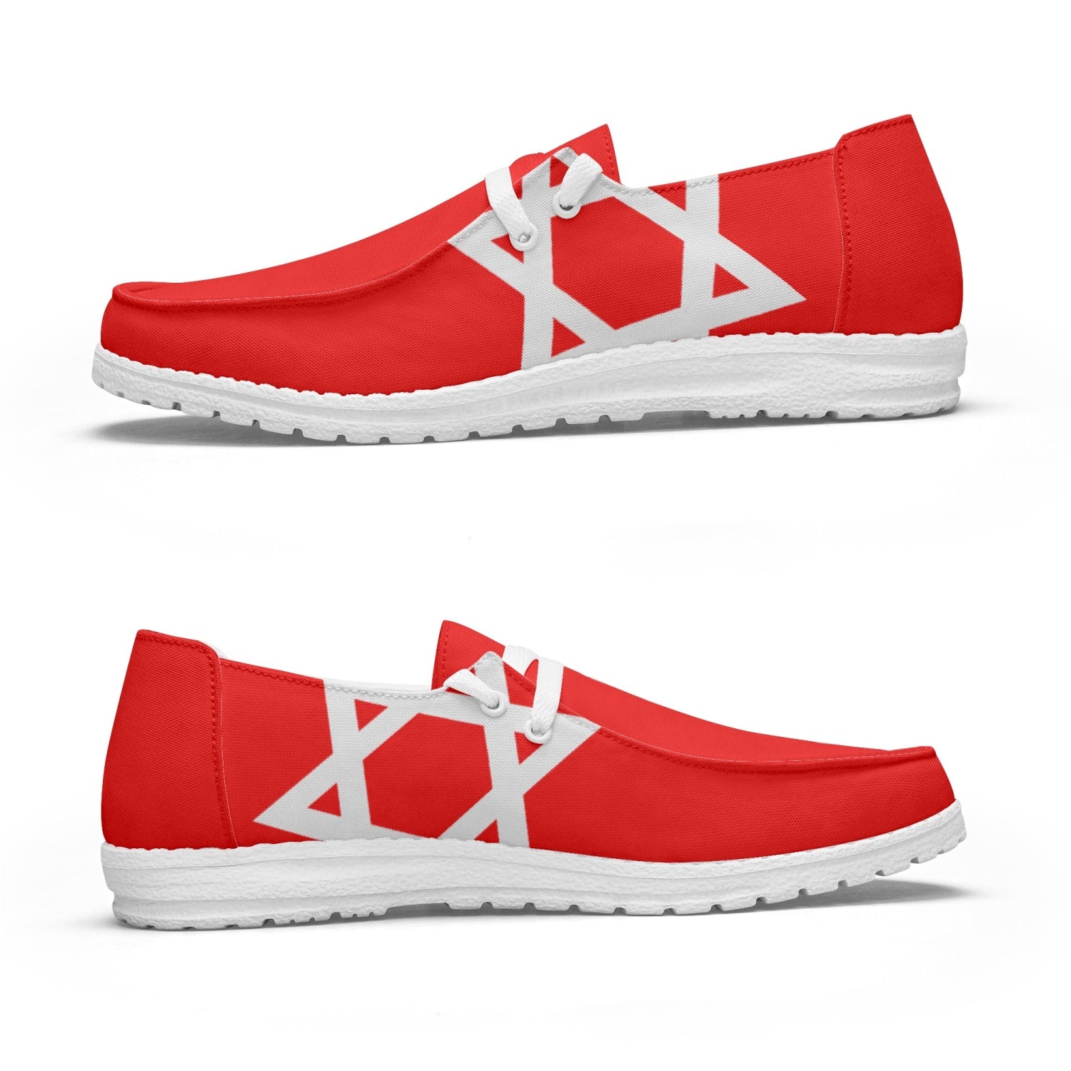 Red Star of David Canvas Lace-up Loafers pair one above the other