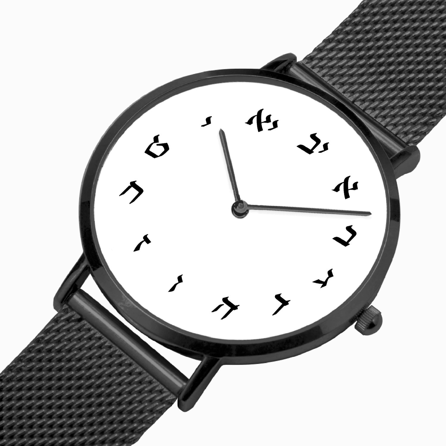 Hebrew Ultra-thin Quartz Watch black