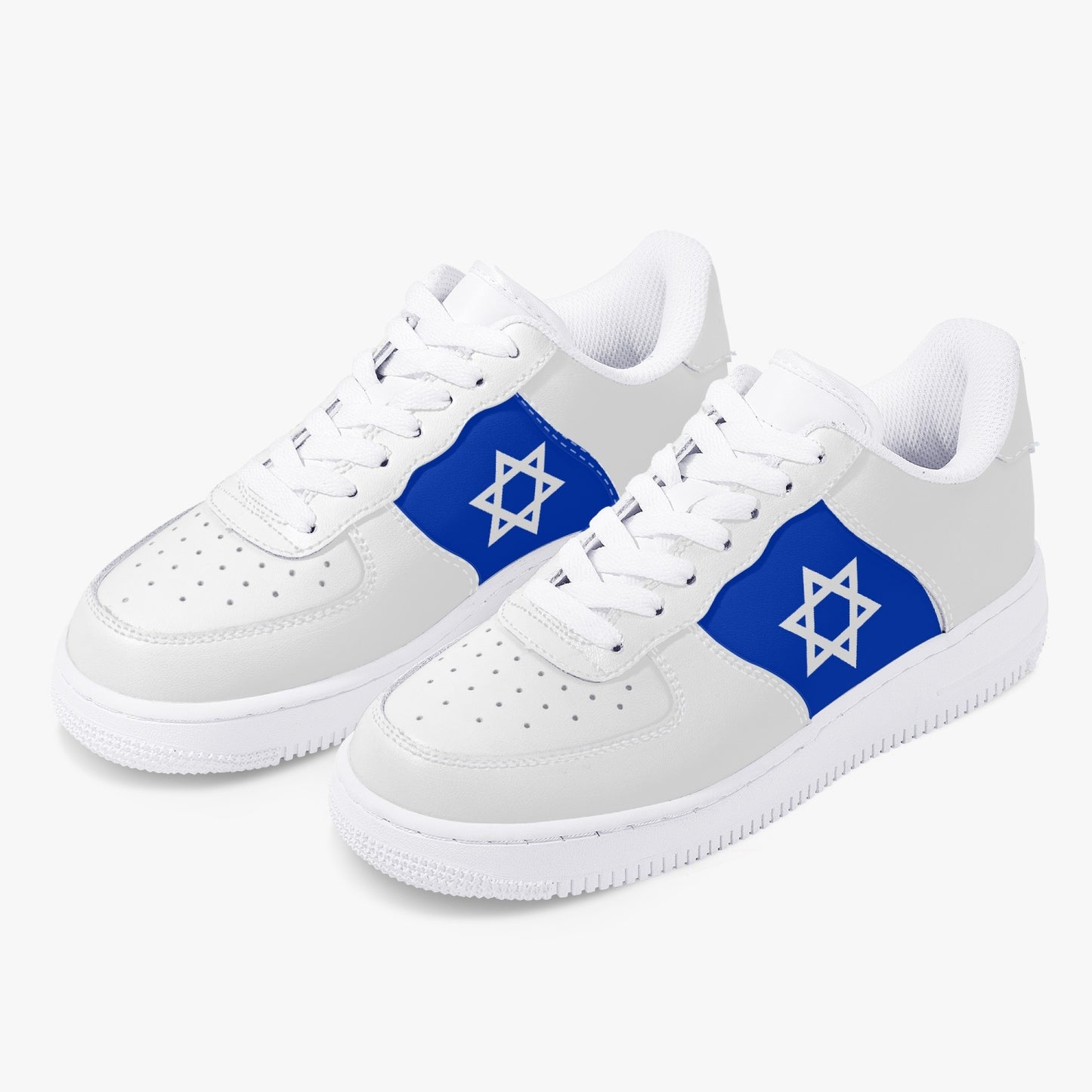 Israeli Flag White Leather Sneakers both